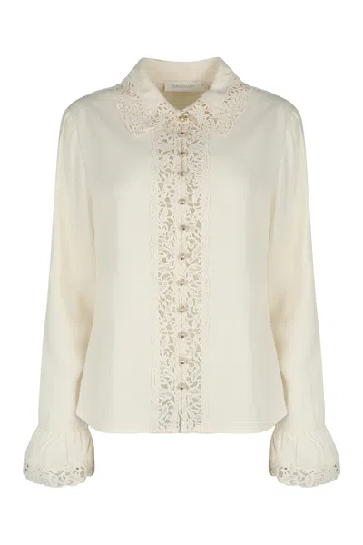 ZIMMERMANN SILK BLOUSE WITH LACE EDGES