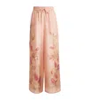Zimmermann Womens Pink Botanical Floral Cascadian Wide-leg Silk Trousers In Neutral