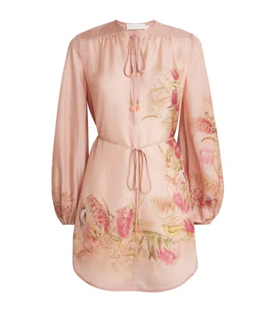 Zimmermann Cascadian Silk Tunic Top In Pink