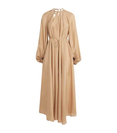 Zimmermann Silk Chain Detail Mahon Maxi Dress In Gold