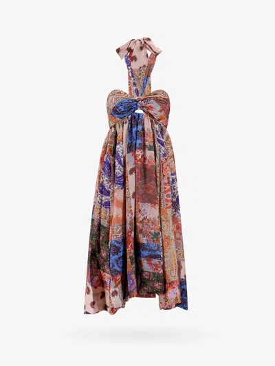ZIMMERMANN SILK DRESS WITH PATCH PAISLEY PRINT