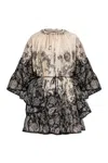 Zimmermann Rhiannon Long Sleeve Silk Habutai Lantern Minidress In Black