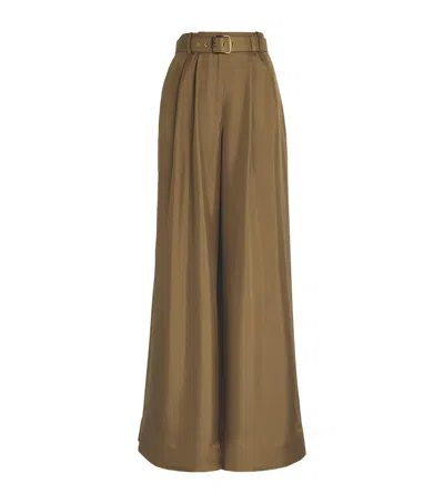 【送料&関税込】Zimmermann Olive Green Satin Crush Wide-leg Zimmermann Women Olive Green Satin Crush Wide-leg Pant