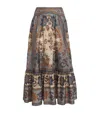 Zimmermann Women Indienne Floral Habotai Silk Ascension Tiered Midi Skirt