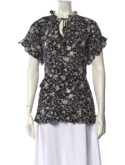 Pre-owned Zimmermann Silk Floral Print Blouse In Black