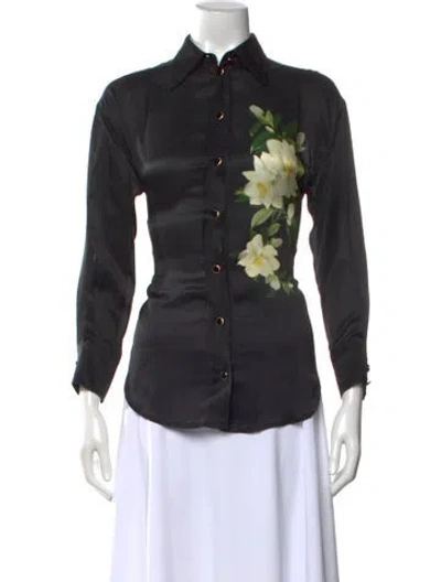 Pre-owned Zimmermann Silk Floral Print Blouse In Black