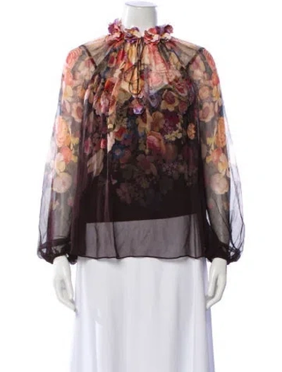 Pre-owned Zimmermann Silk Floral Print Blouse In Black