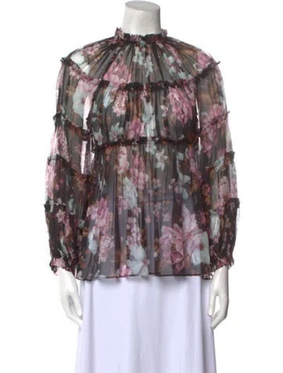 Pre-owned Zimmermann Silk Floral Print Blouse In Black