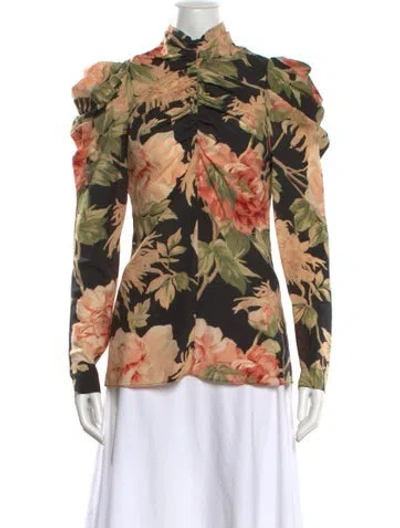 Pre-owned Zimmermann Silk Floral Print Blouse In Black