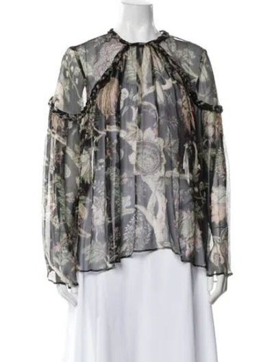 Pre-owned Zimmermann Silk Floral Print Blouse In Black