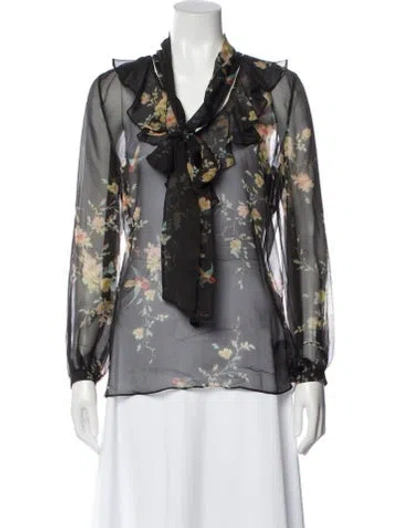 Pre-owned Zimmermann Silk Floral Print Blouse In Black