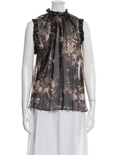 Pre-owned Zimmermann Silk Floral Print Blouse In Black