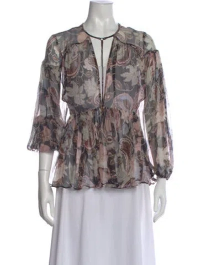 Pre-owned Zimmermann Silk Floral Print Blouse In Black