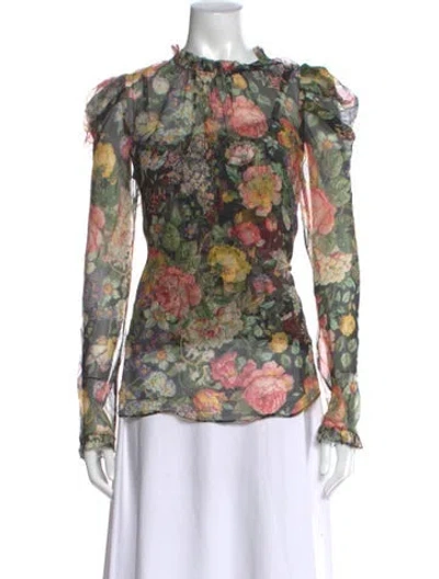 Pre-owned Zimmermann Silk Floral Print Blouse In Black