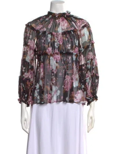 Pre-owned Zimmermann Silk Floral Print Blouse In Black