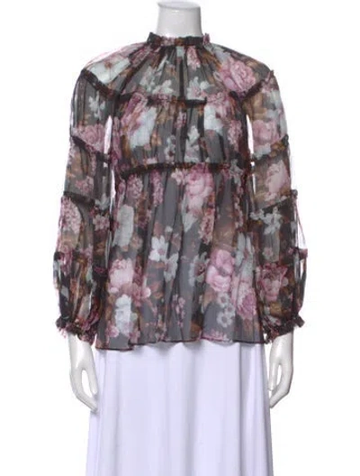 Pre-owned Zimmermann Silk Floral Print Blouse In Black