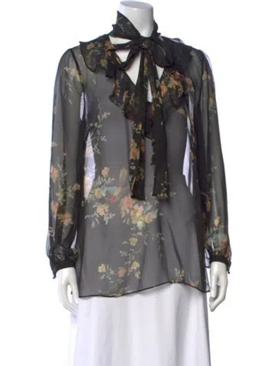 Pre-owned Zimmermann Silk Floral Print Blouse In Black