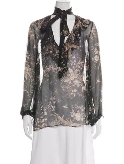 Pre-owned Zimmermann Silk Floral Print Blouse In Black