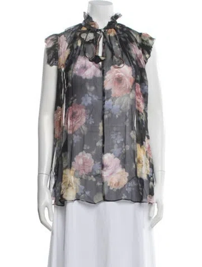 Pre-owned Zimmermann Silk Floral Print Blouse In Black