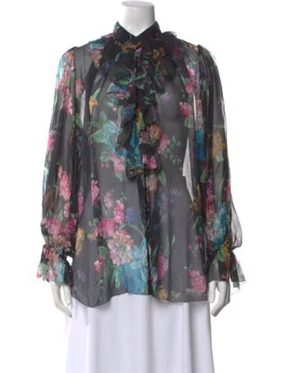 Pre-owned Zimmermann Silk Floral Print Blouse In Black