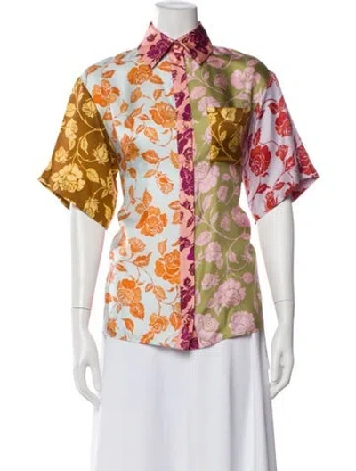 Pre-owned Zimmermann Silk Floral Print Blouse In Blue
