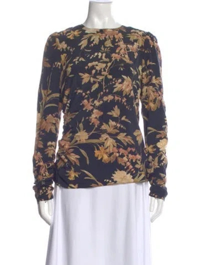 Pre-owned Zimmermann Silk Floral Print Blouse In Blue