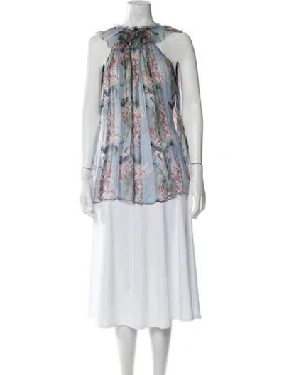 Pre-owned Zimmermann Silk Floral Print Blouse In Blue