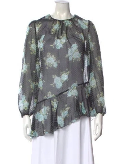 Pre-owned Zimmermann Silk Floral Print Blouse In Blue
