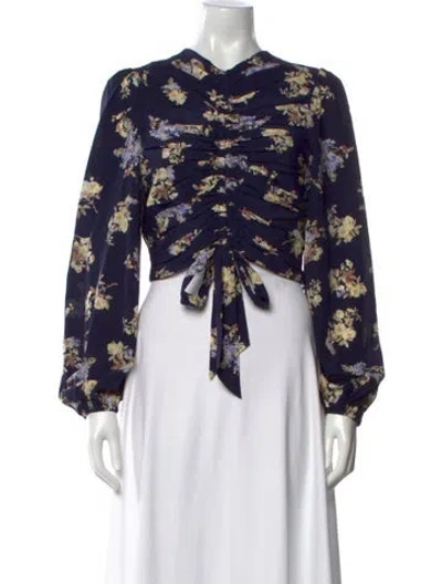 Pre-owned Zimmermann Silk Floral Print Blouse In Blue