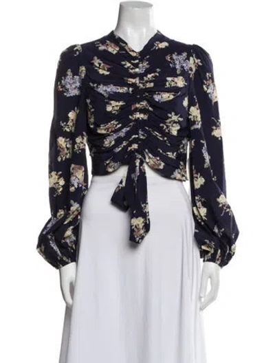 Pre-owned Zimmermann Silk Floral Print Blouse In Blue
