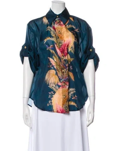 Pre-owned Zimmermann Silk Floral Print Blouse In Blue