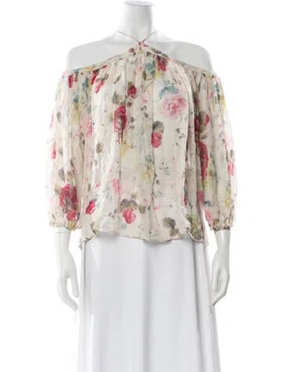 Pre-owned Zimmermann Silk Floral Print Blouse In Blue