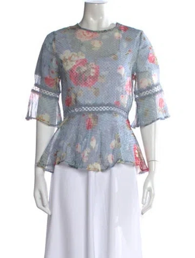 Pre-owned Zimmermann Silk Floral Print Blouse In Blue
