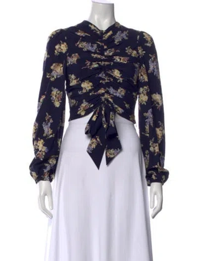 Pre-owned Zimmermann Silk Floral Print Blouse In Blue