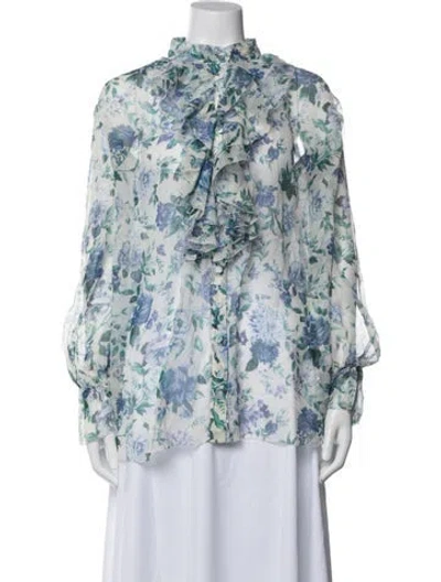 Pre-owned Zimmermann Silk Floral Print Blouse In Blue