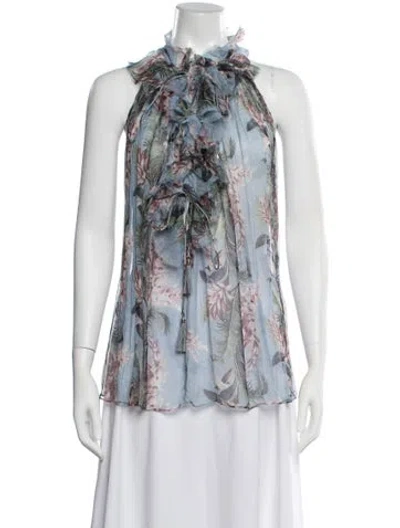 Pre-owned Zimmermann Silk Floral Print Blouse In Blue