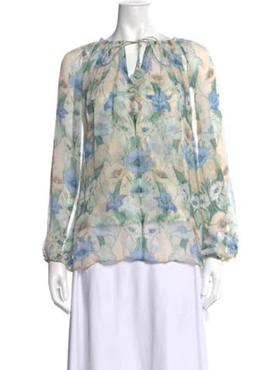 Pre-owned Zimmermann Silk Floral Print Blouse In Blue