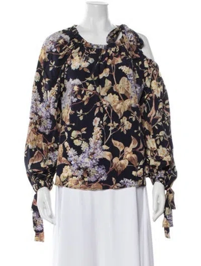 Pre-owned Zimmermann Silk Floral Print Blouse In Blue