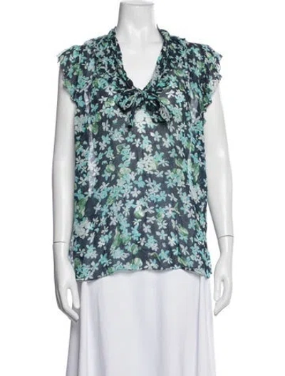Pre-owned Zimmermann Silk Floral Print Blouse In Blue/white
