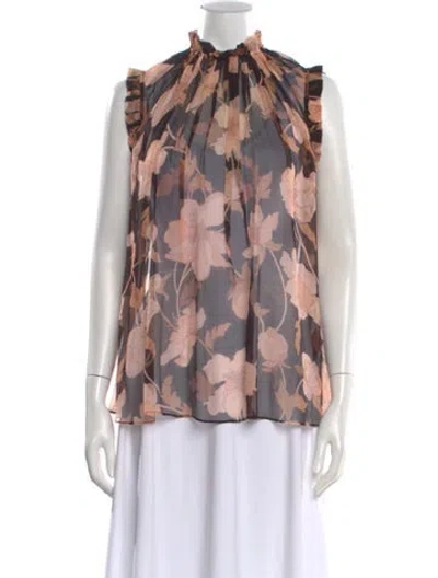 Pre-owned Zimmermann Silk Floral Print Blouse In Brown