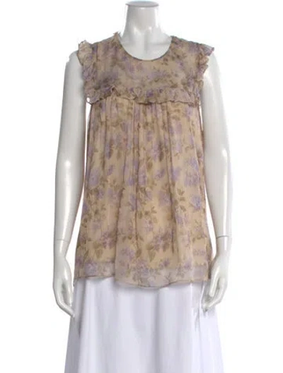 Pre-owned Zimmermann Silk Floral Print Blouse In Brown