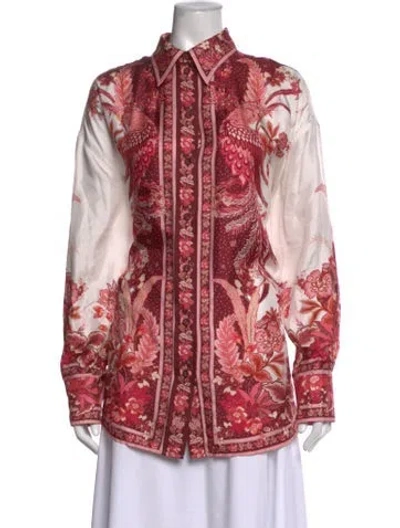 Pre-owned Zimmermann Silk Floral Print Blouse In Burgundy