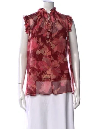 Pre-owned Zimmermann Silk Floral Print Blouse In Burgundy