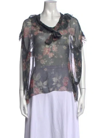 Pre-owned Zimmermann Silk Floral Print Blouse In Grey