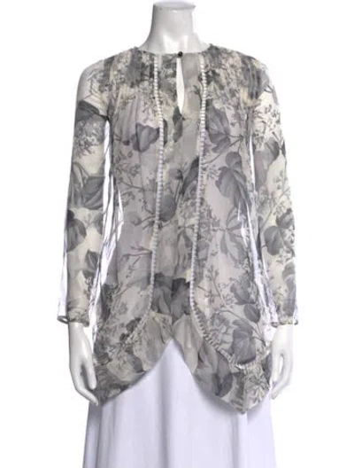 Pre-owned Zimmermann Silk Floral Print Blouse In Grey