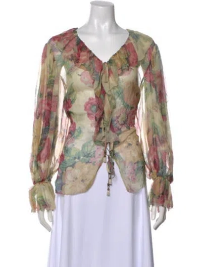 Pre-owned Zimmermann Silk Floral Print Blouse In Multi