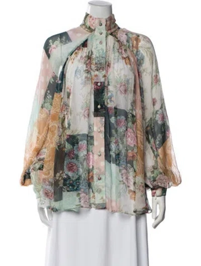 Pre-owned Zimmermann Silk Floral Print Blouse In Multi