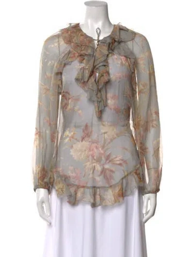 Pre-owned Zimmermann Silk Floral Print Blouse In Multi
