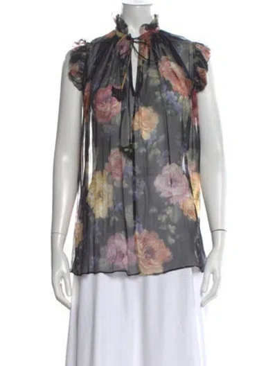 Pre-owned Zimmermann Silk Floral Print Blouse In Multicolor
