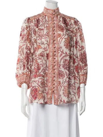 Pre-owned Zimmermann Silk Floral Print Blouse In Multicolor